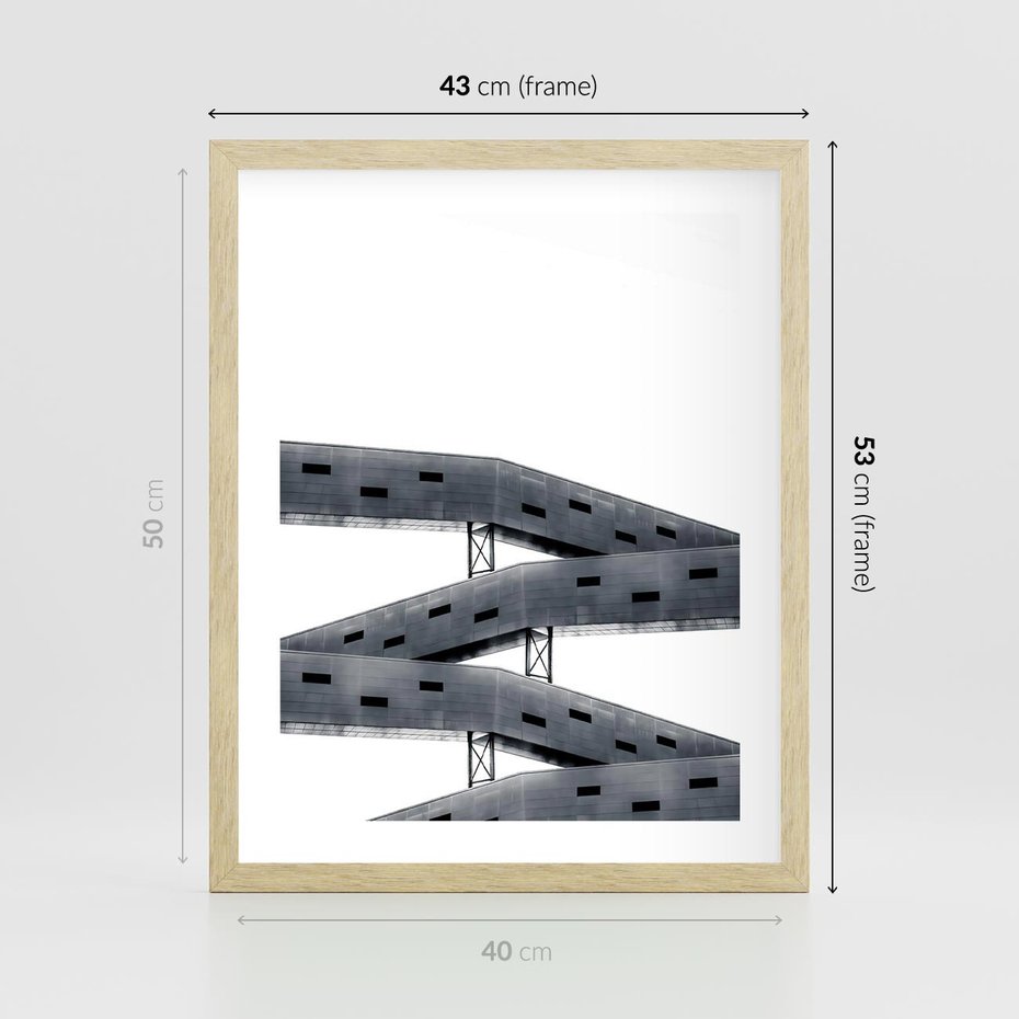 Plakat w ramie 40x50 - Monochromatyczna Sztuka Nowoczesnych Budynków - architektura, nowoczesne formy - rama drewno