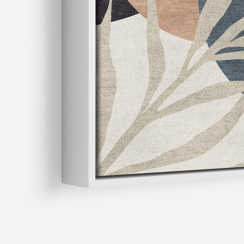 Obraz w ramie 80x120 - Symfonia skradzionych chwil - cienie liści palmy, beżowe tłó - rama biała