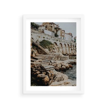 Plakat w ramie 50x70 - Morze i Klify - skaliste wybrzeże, nad morzem - rama biała