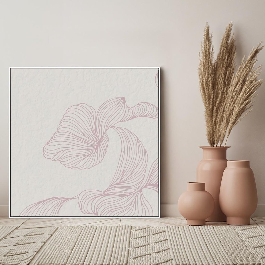 Obraz w ramie 80x80 - Szept marzeń i tajemnic - abstrakcyjne, roślinne ornamenty - rama biała