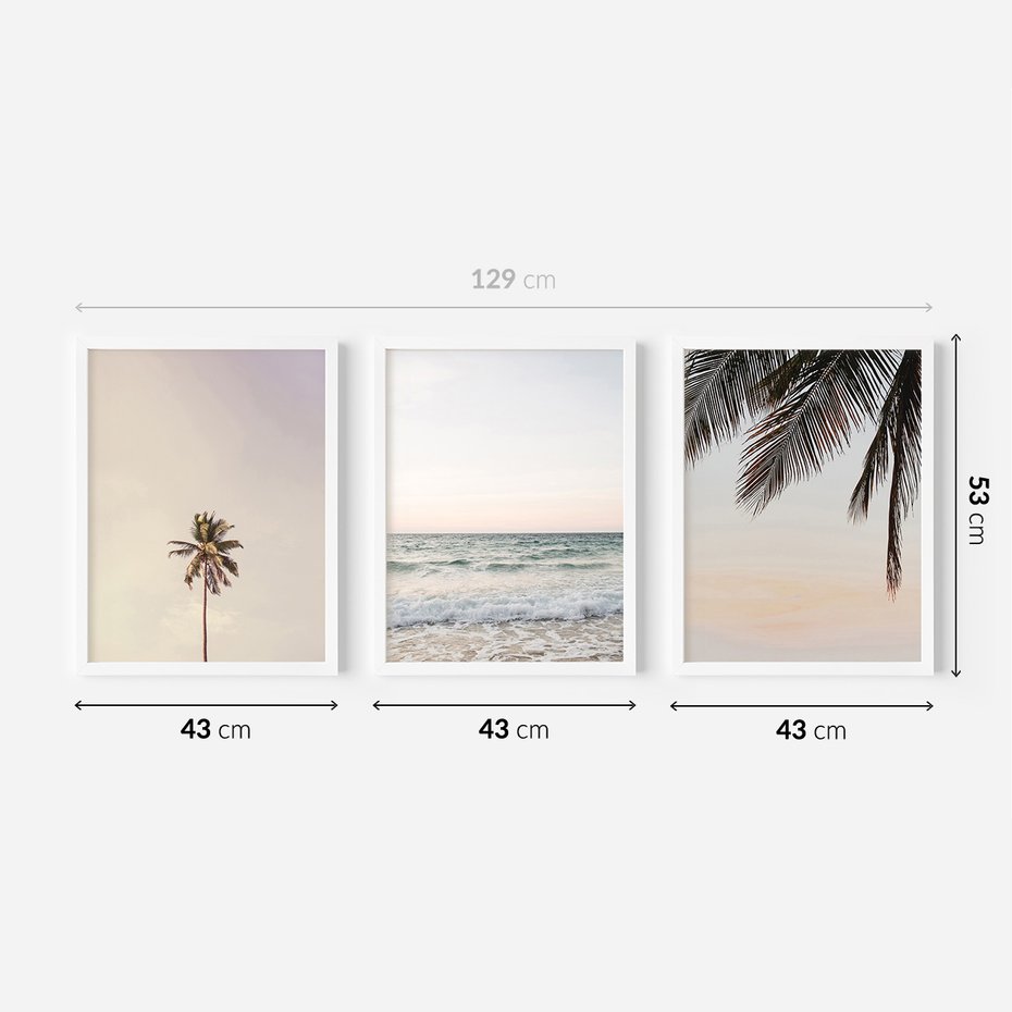 Zestaw obrazy w ramie 40x50 galeria - Tropikalne, palmy, plaża, wakacje - rama biała
