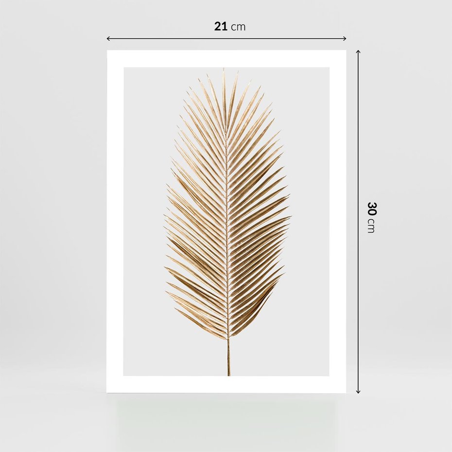Plakat bez ramy 21x30 - Złoty blask palmowego liścia - złota, palma
