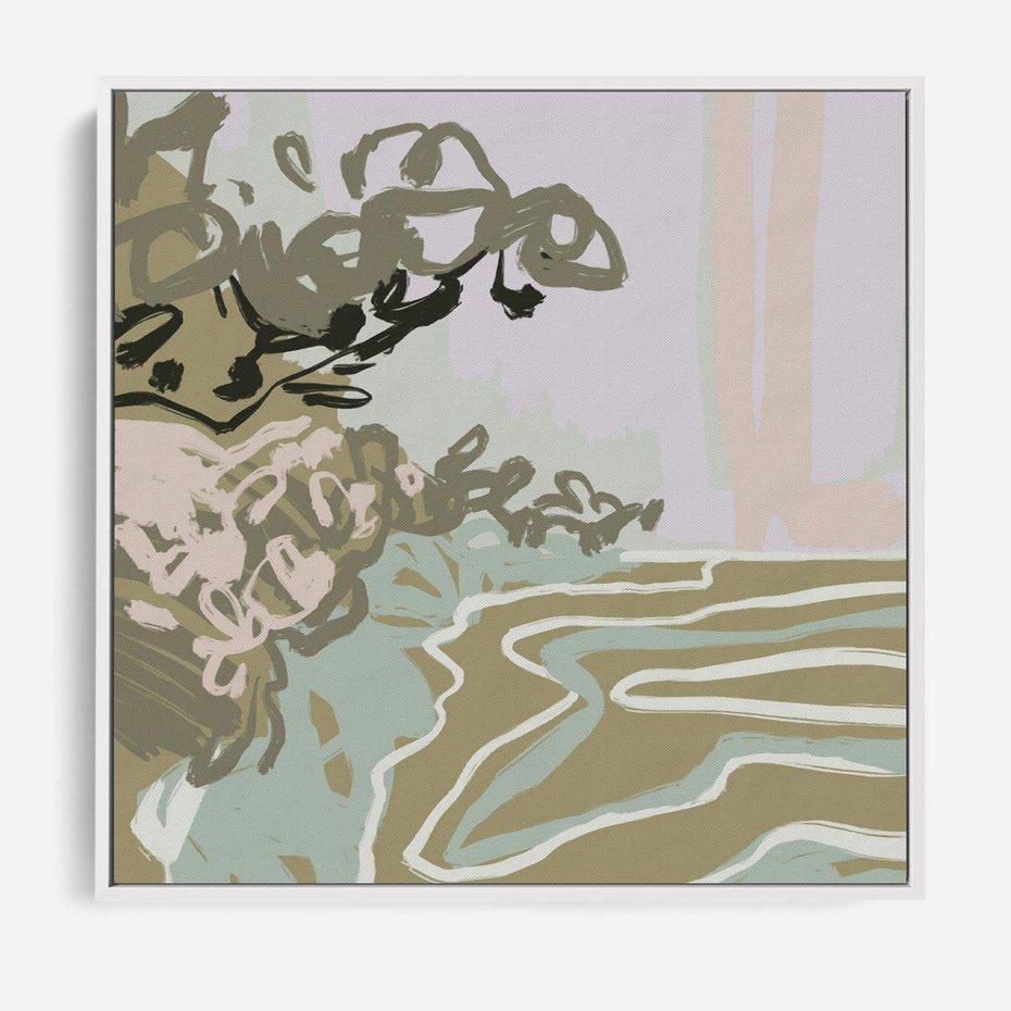 Obraz w ramie 80x80 - Wizja Przestrzeni - pastelowy krajobraz, nowoczesny plakat - rama biała