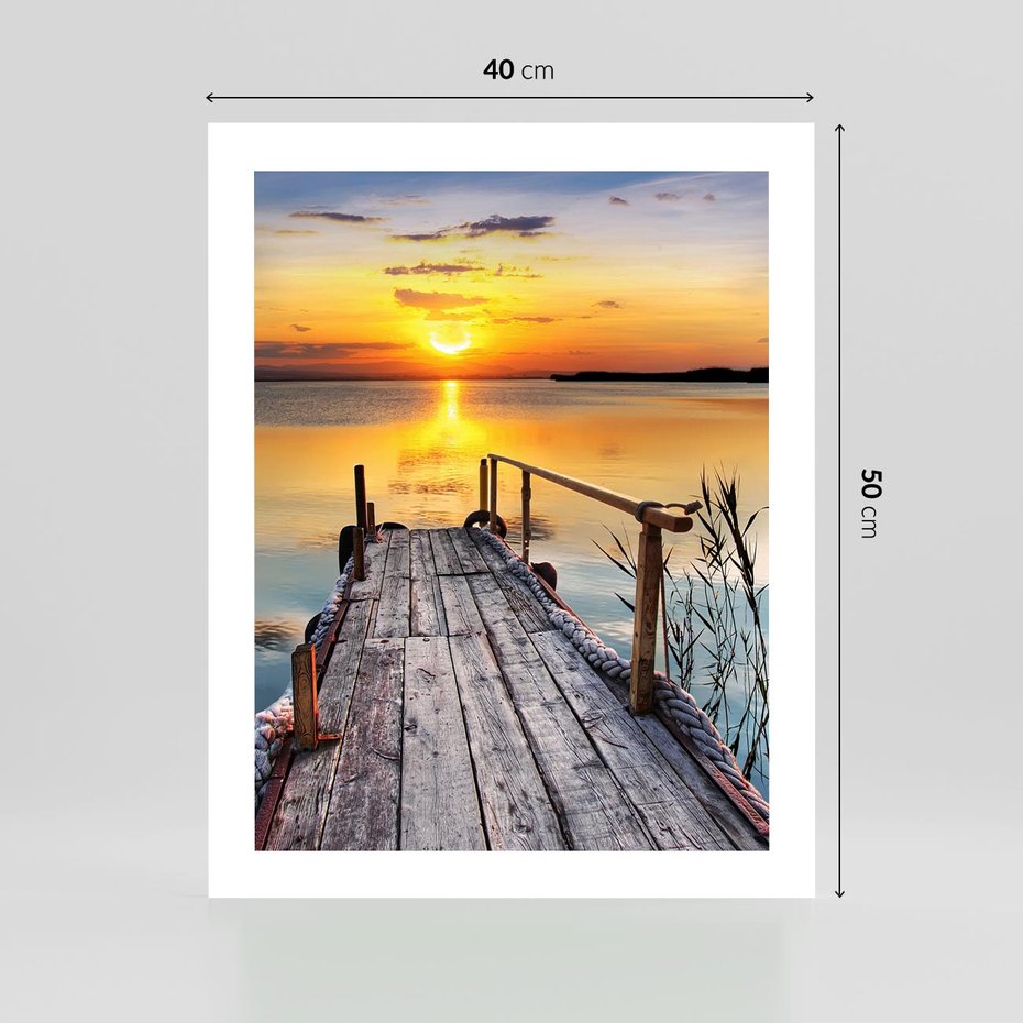 Plakat bez ramy 40x50 - Zachód nad jeziorem z pomostem - pomost, jezioro