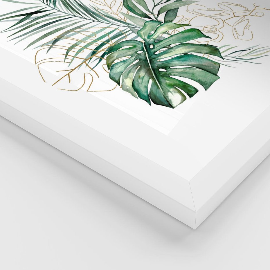 Plakat w ramie 50x70 - Luksus w Detalu - złote, liście - rama biała