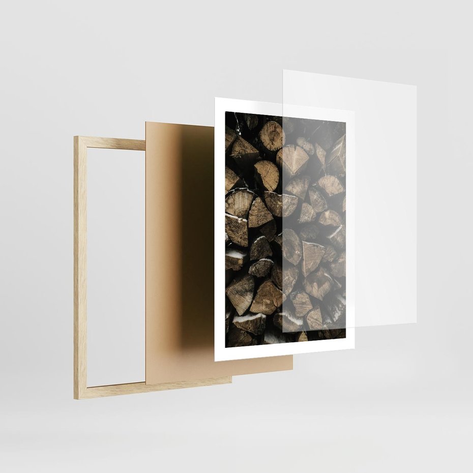 Plakat w ramie 50x70 - Piękno Prostej Formy - drewno, kłody - rama drewno