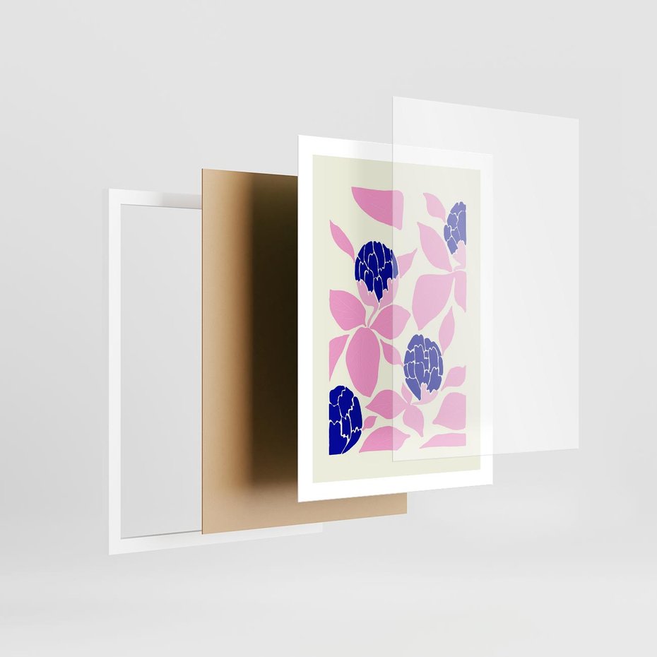 Plakat w ramie 50x70 - Impresje deszczu - nowoczesna kompozycja, kwiaty - rama biała