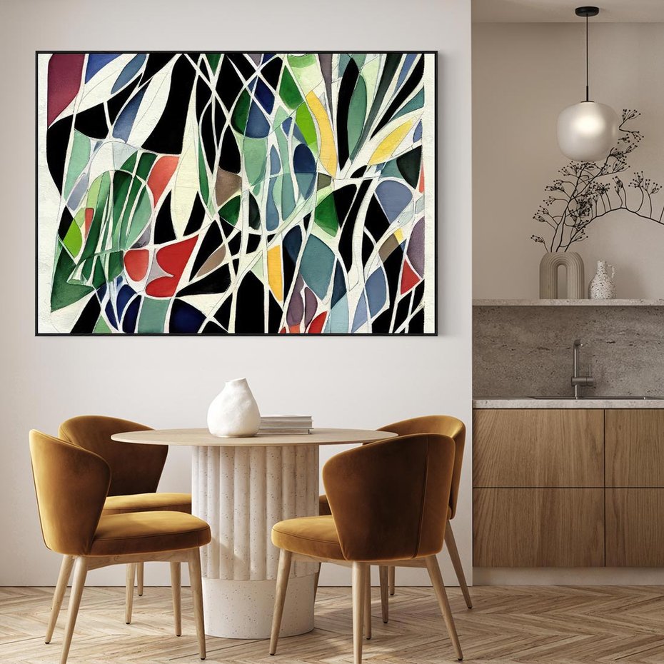 Obraz w ramie 100x70 - Taniec Plam i Kształtów - abstrakcyjny akwarelowy obraz, plamy - rama czarna