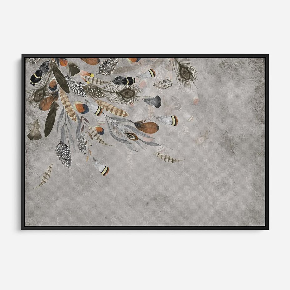 Obraz w ramie 100x70 - Sploty losu na płótnie - kompozycja boho piór, indiańskie pióra - rama czarna