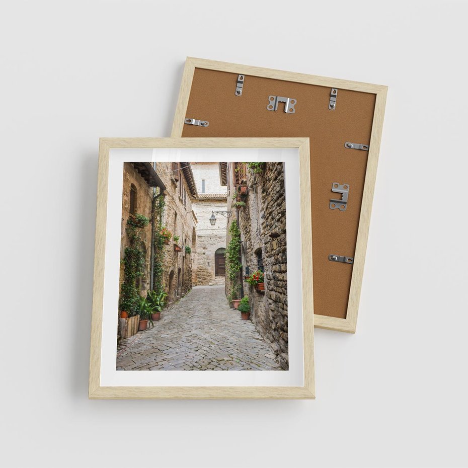 Plakat w ramie 40x50 - Urok Uliczki we Włoszech - uliczka, Włochy - rama drewno