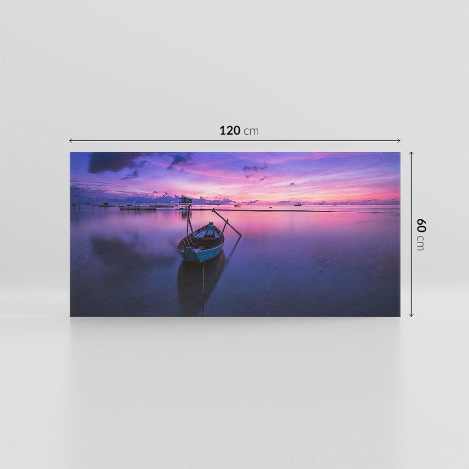 Obraz na płótnie 120x60 - Łódka i zachód słońca nad morzem - łódka, morze