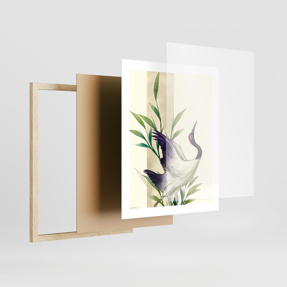 Plakat w ramie 40x50 - Migocące Ptaki - japońska sztuka, ptak - rama drewno