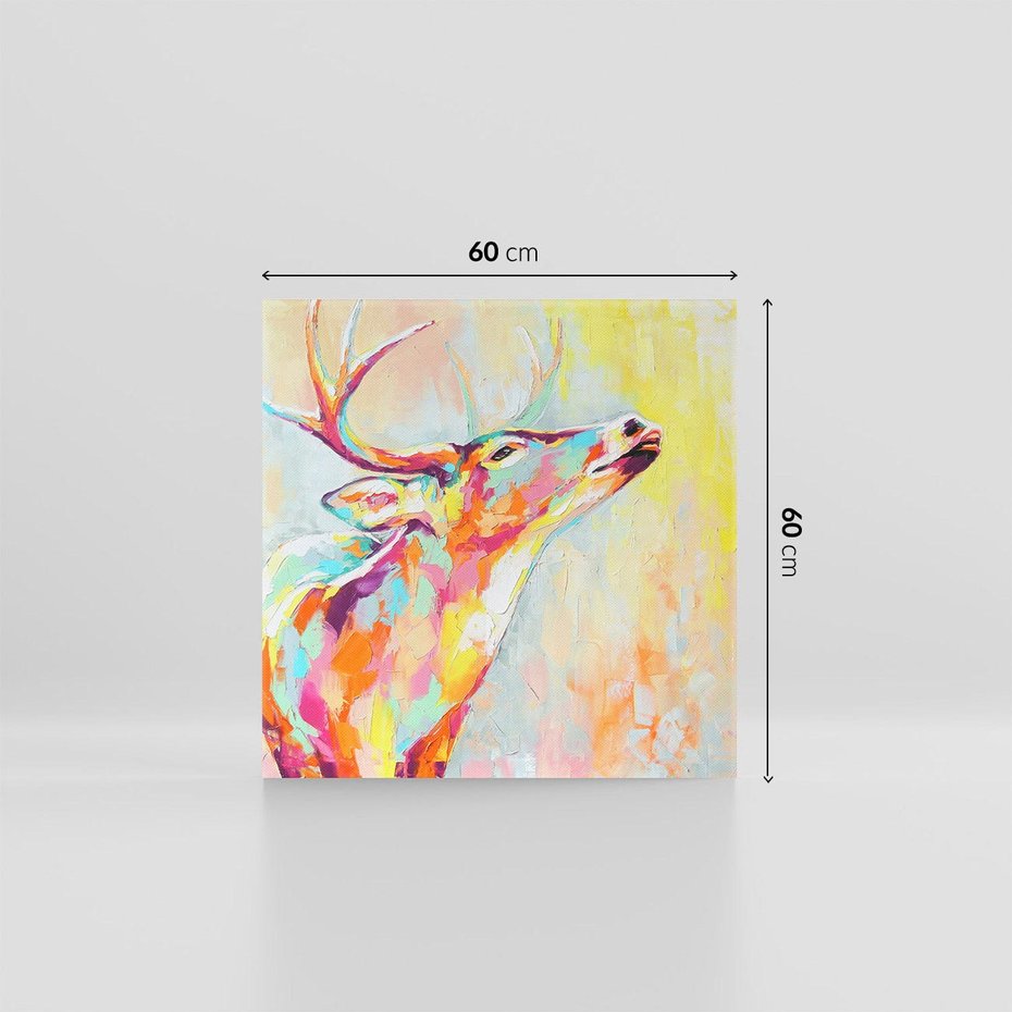 Obraz na płótnie 60x60 - Impresje snów malarza - kolorowy olejny obraz, jeleń ryczący na rykowisku