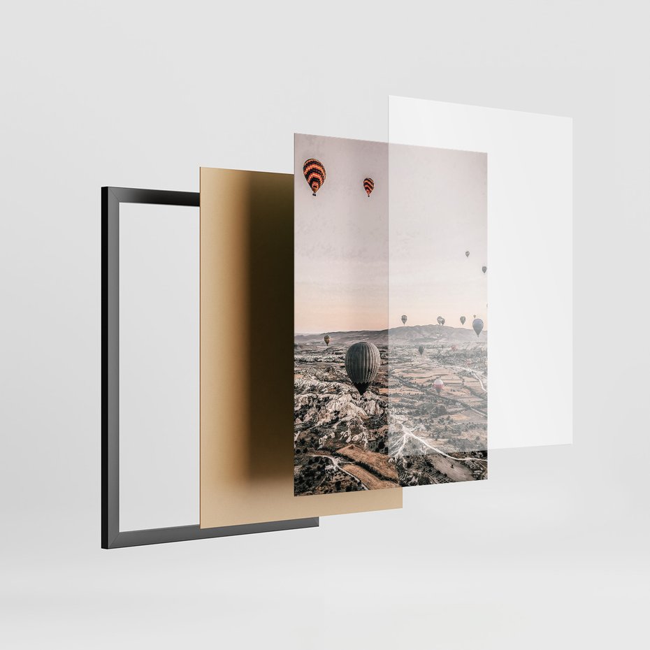 Zestaw obrazy w ramie 50x70 galeria - Boho, wan, pustynia, balony - rama czarna