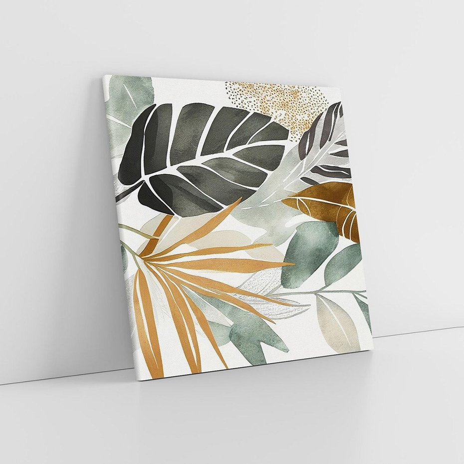 Obraz na płótnie 30x30 - Współbrzmienie wewnętrznego ja - kompozycja z tropikalnych liści, stonowane kolory