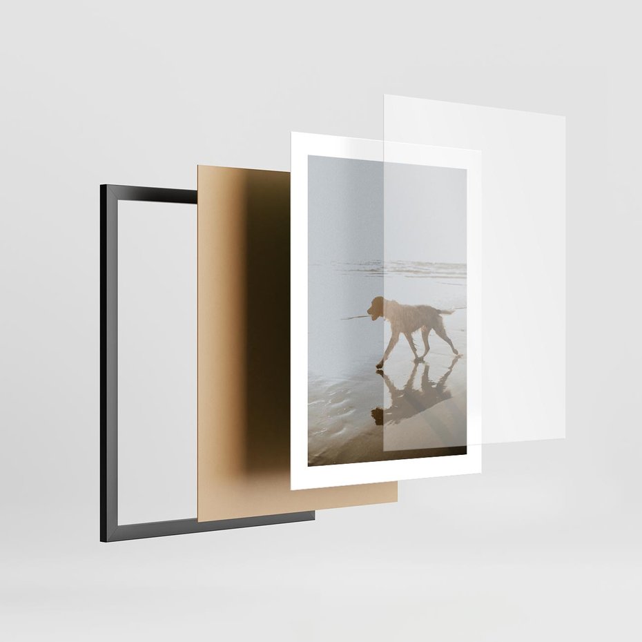 Plakat w ramie 30x40 - Przyjaciel na Plaży - pies, na plaży - rama czarna