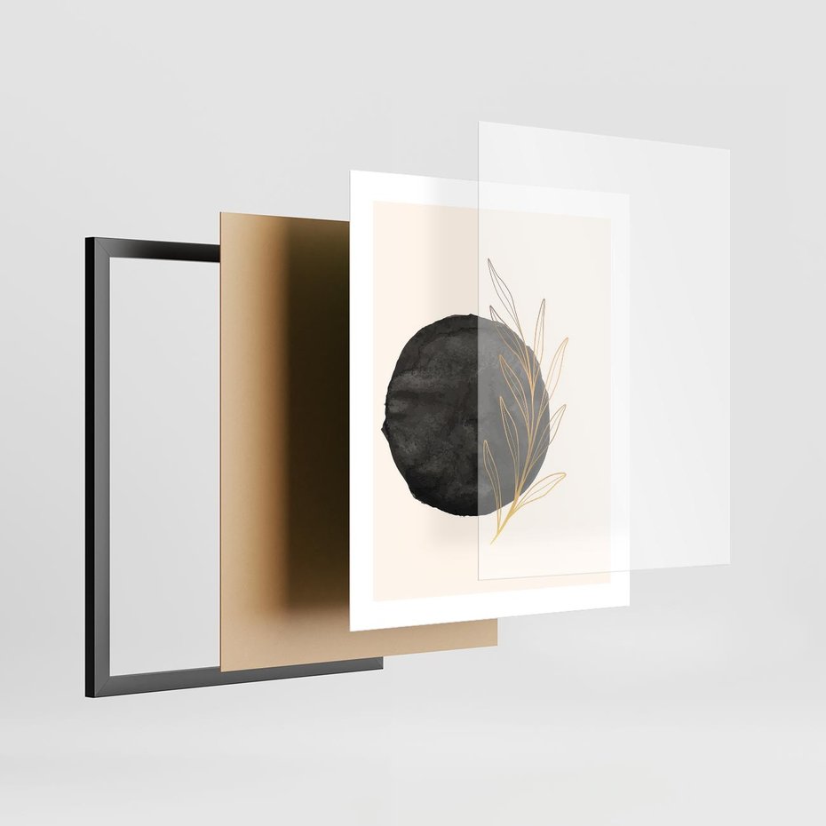 Plakat w ramie 40x50 - Kontrast Kształtów - minimalistyczna grafika, czarna plama - rama czarna