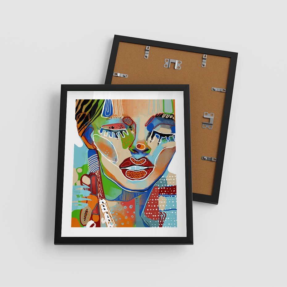 Plakat w ramie 40x50 - Kolorowe Formy - abstrakcyjny portret kobiety, twarz - rama czarna