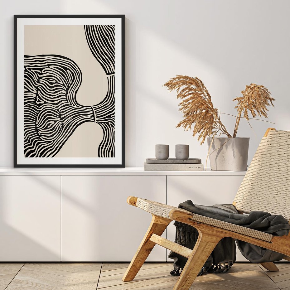 Plakat bez ramy 21x30 - Harmonijne Kształty - abstrakcyjne ryciny, czarno biały