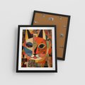 Plakat w ramie 40x50 - Impresje Nieznanych Odniesień - abstrakcyjny obraz olejny, kot - rama czarna