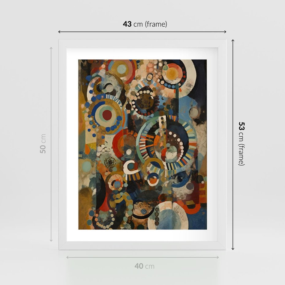 Plakat w ramie 40x50 - Podróżne Wizje Aberracji - abstrakcyjny obraz, mnogość kolorów - rama biała