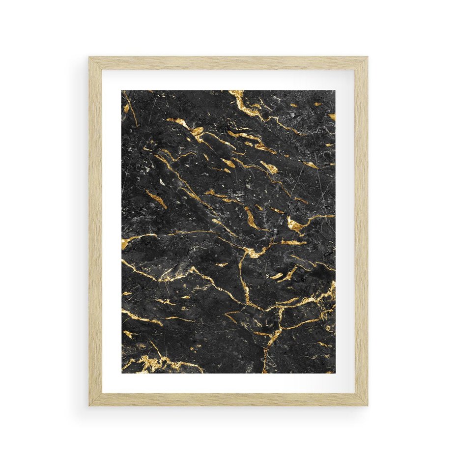 Plakat w ramie 40x50 - Egzotyczny Blask - marmur, złoto - rama drewno