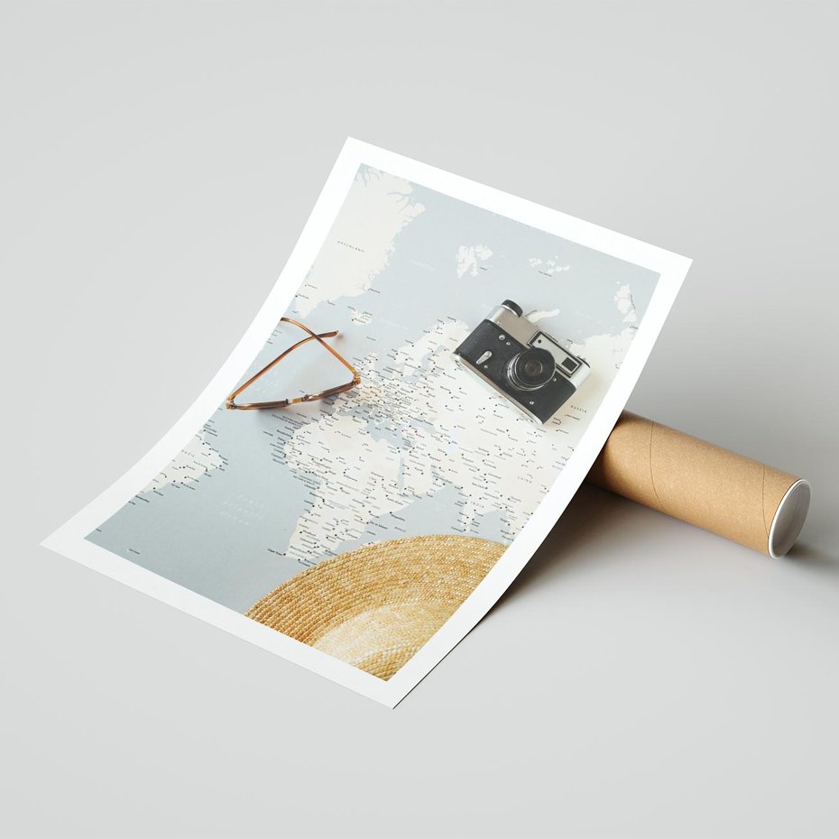 Plakat bez ramy 21x30 - Świat w Kadrze - mapa, aparat