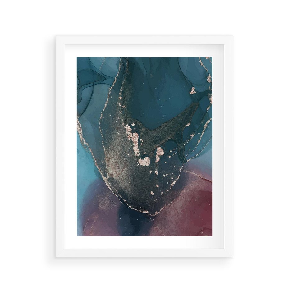 Plakat w ramie 40x50 - Luksusowy Kontrast - marmur, granat i fiolet - rama biała