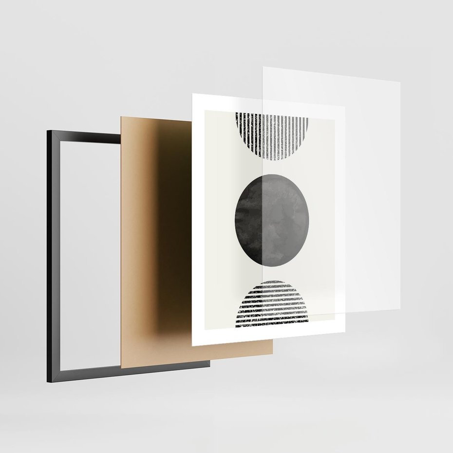 Plakat w ramie 40x50 - Tajemnicza Kompozycja - abstrakcyjne czarno białe formy, minimalizm - rama czarna