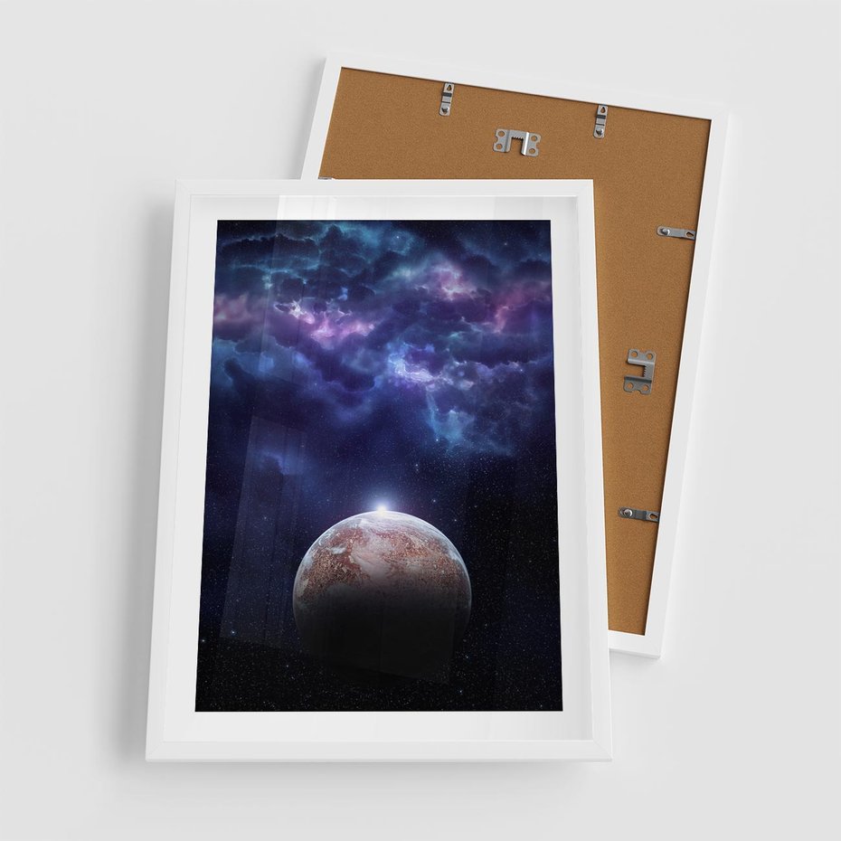 Plakat w ramie 50x70 - Kosmos - Ziemia i Księżyc - kosmos, ziemia - rama biała