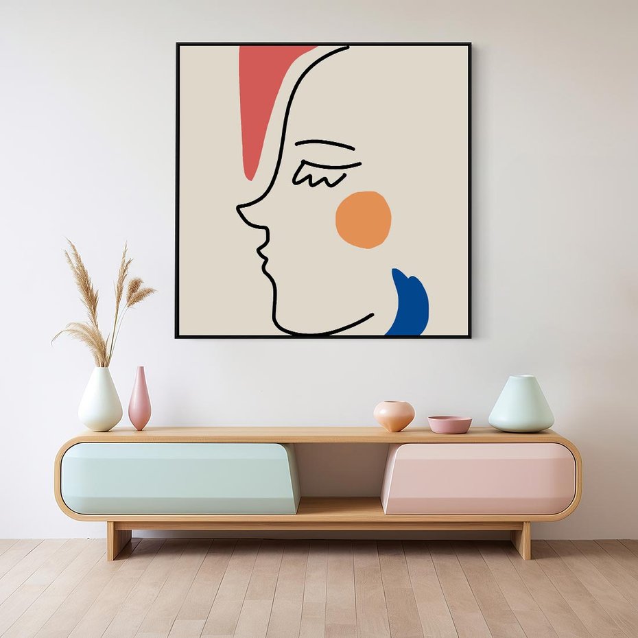 Obraz w ramie 50x50 - Impresje Kształtów - abstrakcyjny obraz, przypomina twarz - rama czarna