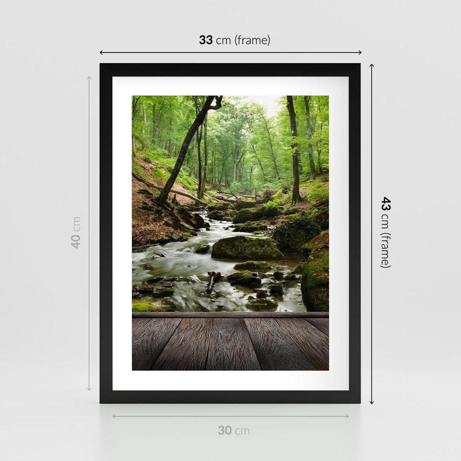 Plakat w ramie 30x40 - Strumyk w lesie - strumyk, w lesie - rama czarna
