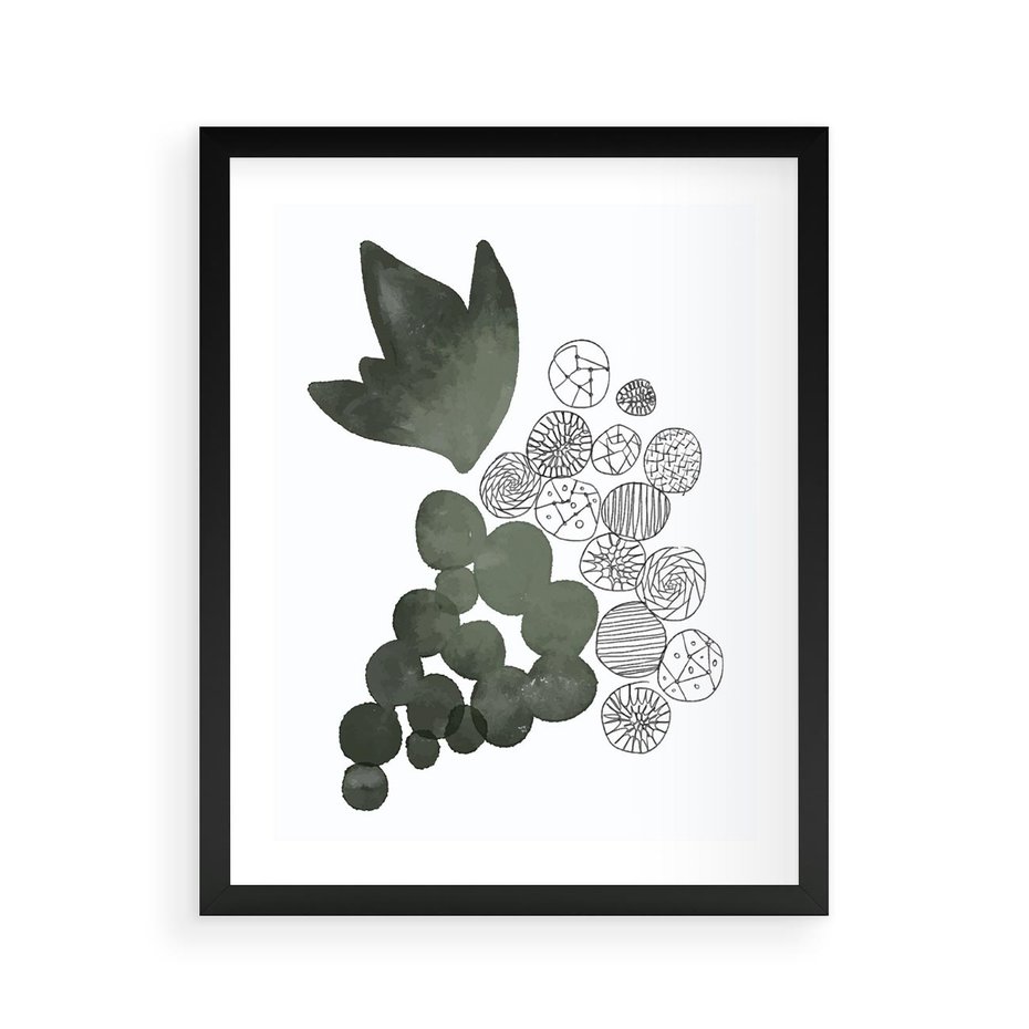 Plakat w ramie 40x50 - Grono Abstrakcji - minimalistyczny plakat, winogrona - rama czarna