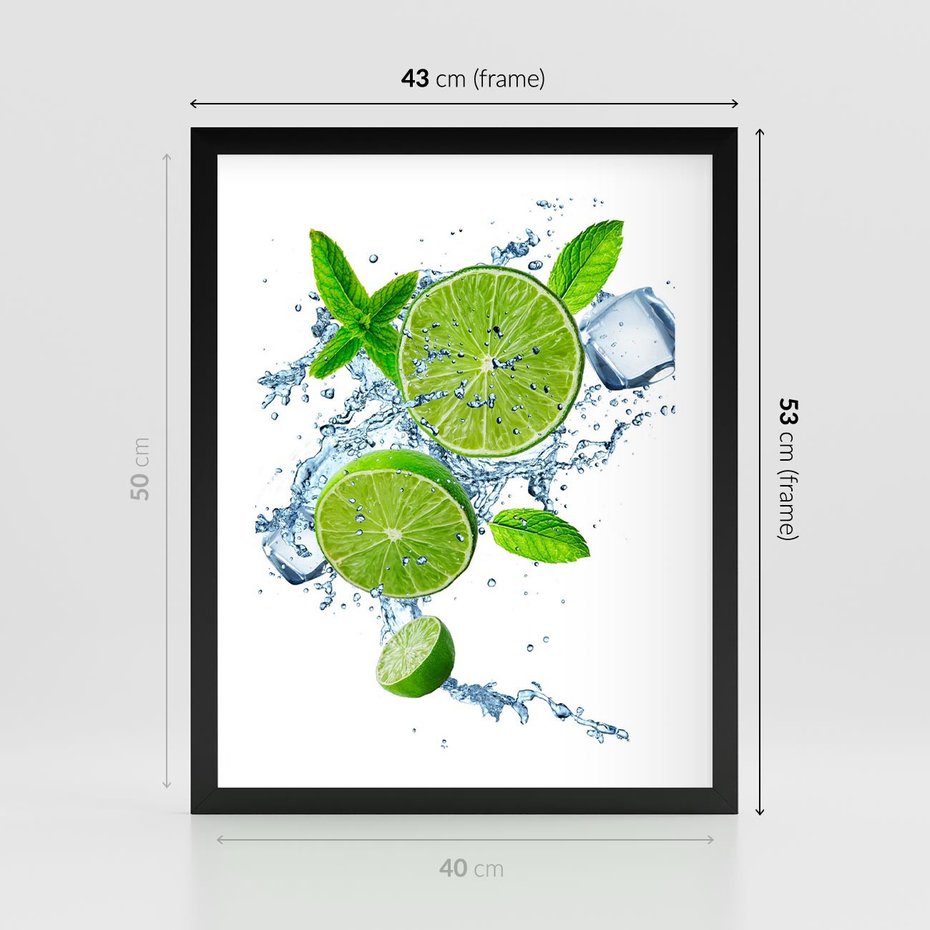 Plakat w ramie 40x50 - Świeżość i Witalność - limonka, owoce - rama czarna