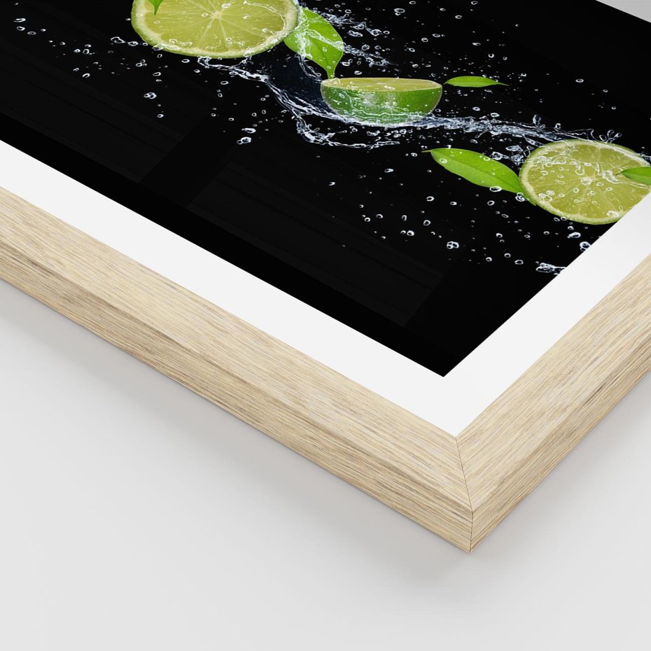 Plakat w ramie 40x50 - Świeżość Cytrusów - limonki, cytryny - rama drewno