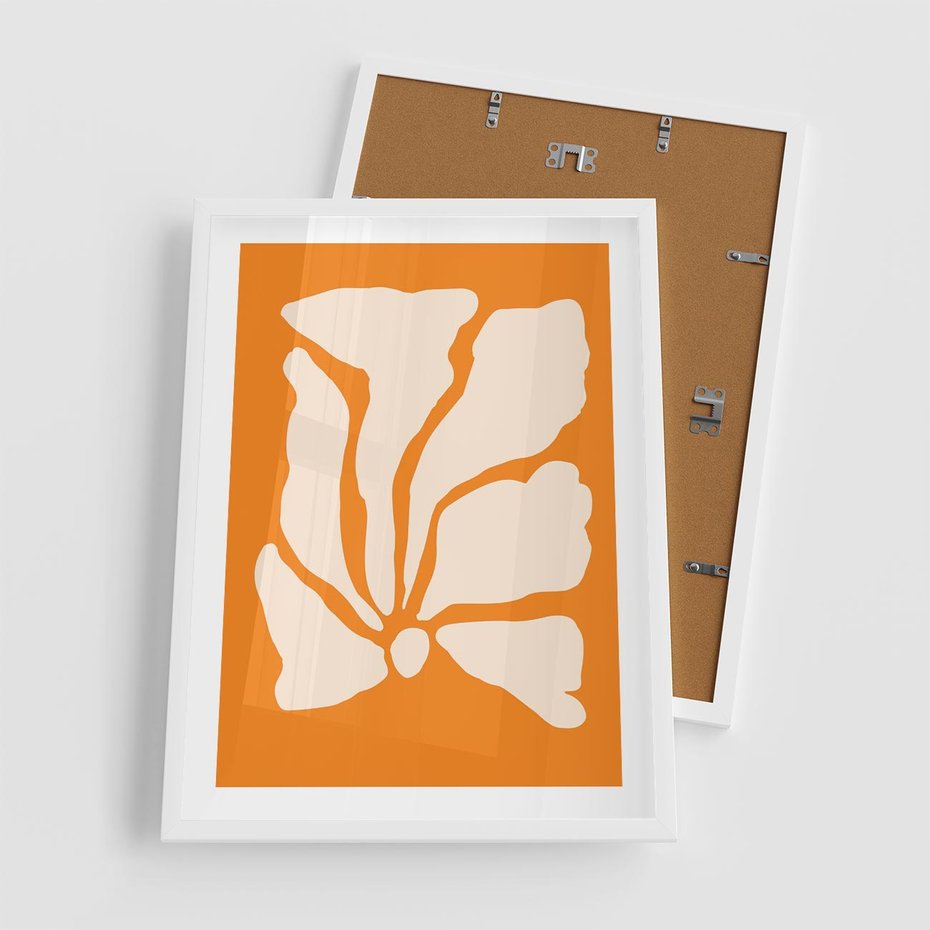 Plakat w ramie 50x70 - Wibracje Barw - abstrakcyjny boho plakat, pomarańczowe tło - rama biała