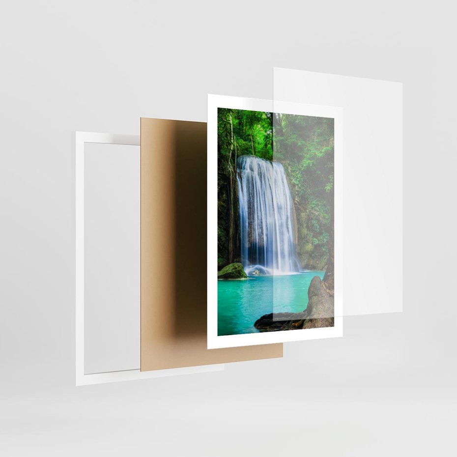 Plakat w ramie 50x70 - : Moc Natury - wodospad, rzeka - rama biała