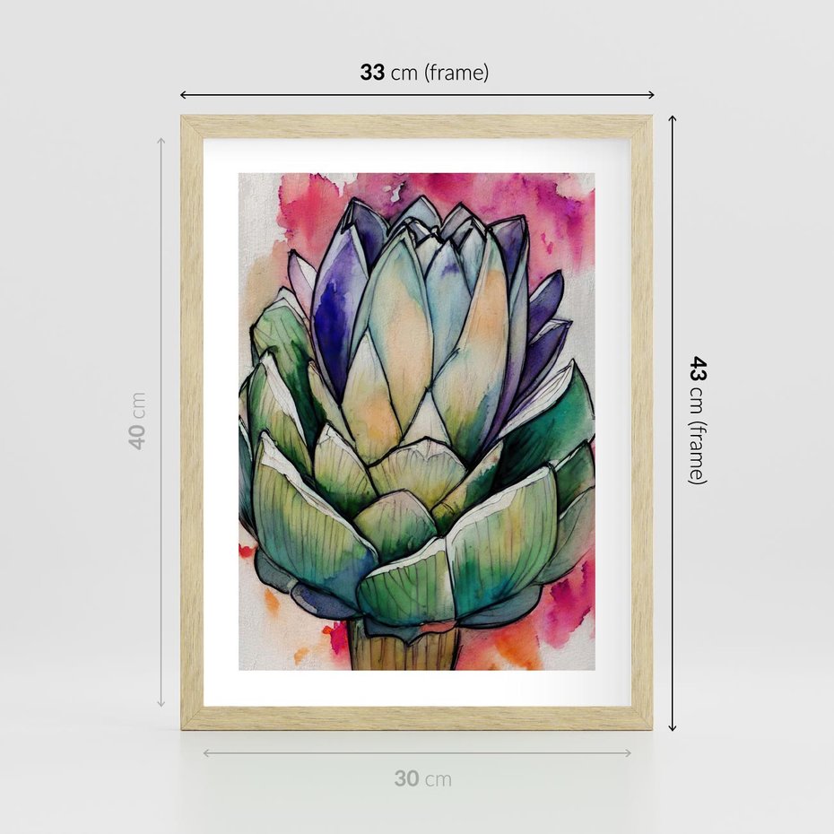 Plakat w ramie 30x40 - Estetyczna Roślina - abstrakcja, akwarela - rama drewno