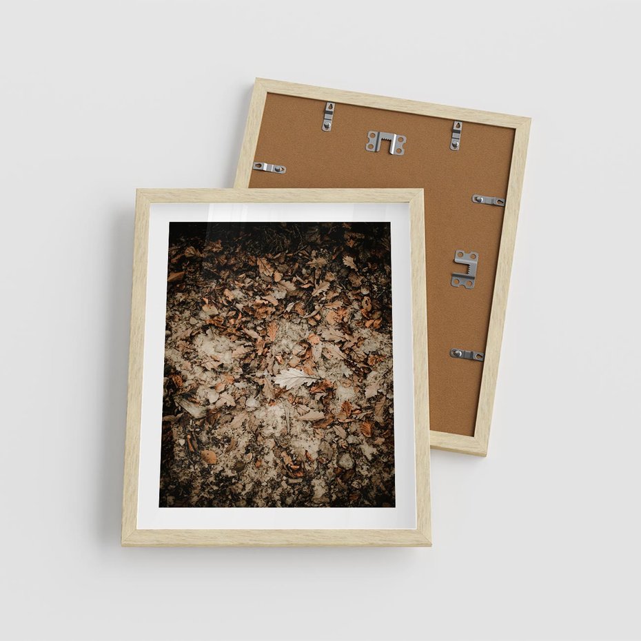 Plakat w ramie 40x50 - Suchość Liści w Brązowych Tonach - suche liście jesień brąz - rama drewno