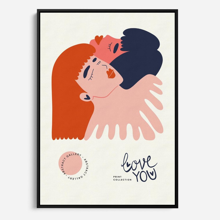 Obraz w ramie 50x70 - Rondo melancholii - para zakochanych, graficzny obraz - rama czarna