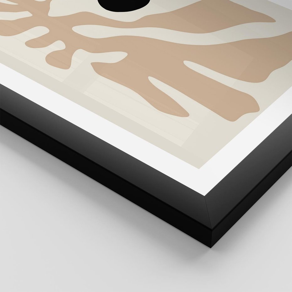 Plakat w ramie 50x70 - Eksploracja Abstrakcji - beżowa absrakcyjna kompozycja, czarny akcent - rama czarna