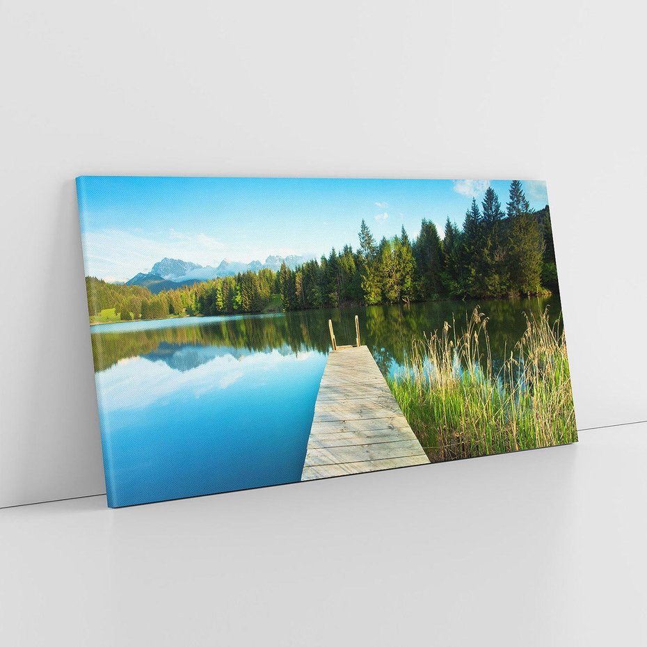 Obraz na płótnie 140x70 - Jezioro w lesie: Ucieczka do natury - jezioro, las