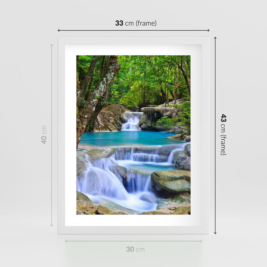 Plakat w ramie 30x40 - Siła Rzeki i Urok Wodospadu - rzeka, wodospad - rama biała
