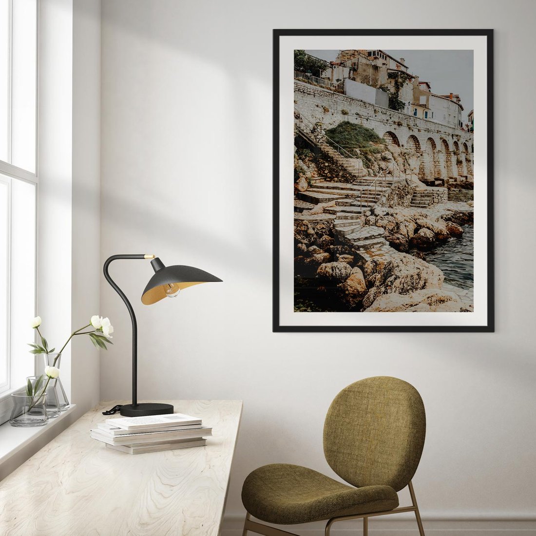 Plakat w ramie 50x70 - Morze i Klify - skaliste wybrzeże, nad morzem - rama czarna