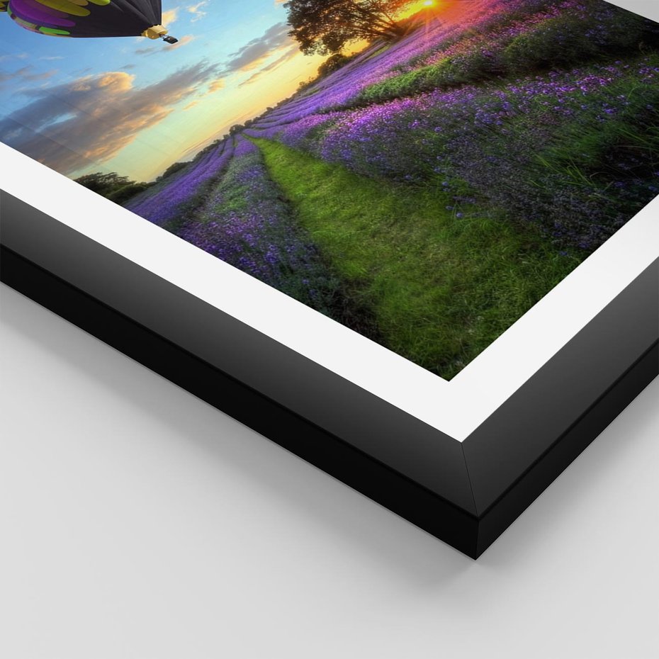 Plakat w ramie 30x40 - Lawendowe Marzenia - lawenda, balony - rama czarna