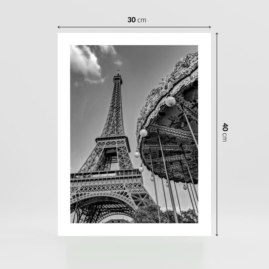 Plakat bez ramy 30x40 - Zabawa w Paryżu - czarno białe zdjecie, wieża eiffla