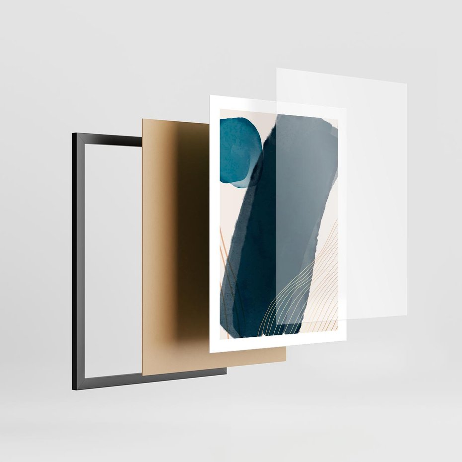 Plakat w ramie 50x70 - Nocne Widzenia - abstrakcyjna granatowa plama, akwarela - rama czarna