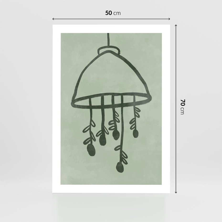 Plakat bez ramy 50x70 - Zieleń Inspirującego Spokoju - plakat z abstrakcyjną zieloną lampą, skandynawski design