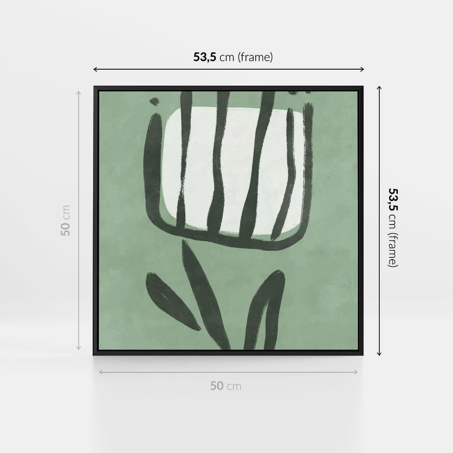 Obraz w ramie 50x50 - Objęcia Zieleni - zielona abstrakcja, zgaszona zieleń - rama czarna