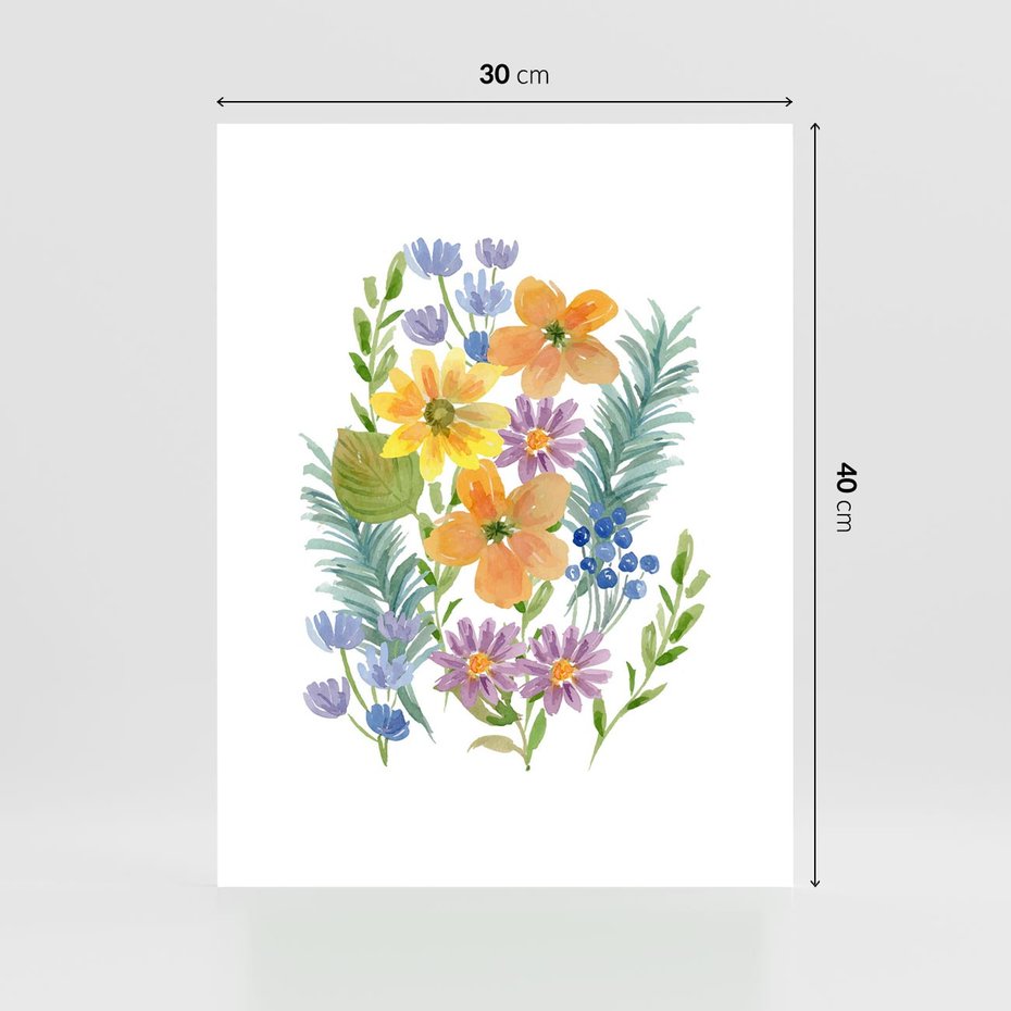 Plakat bez ramy 30x40 - Migocące Widoki Kwiatów - akwarelowe polne kwiaty, minimalistyczny plakat